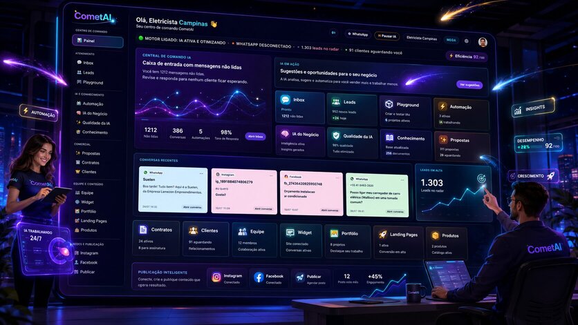 The CometAI dashboard bringing customer service, leads, automation and commercial tools together